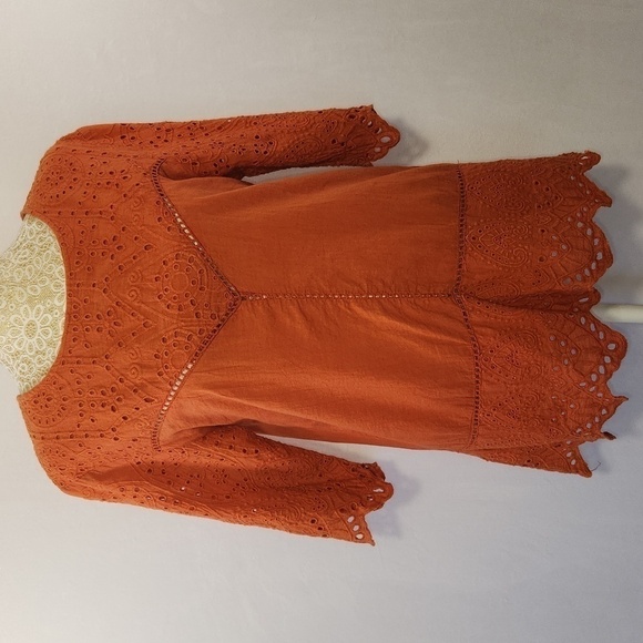 NAOO Nation AK Outiftters Women's Terracotta Eyelet Embroidered Boho Hobo Top S - Picture 1 of 13